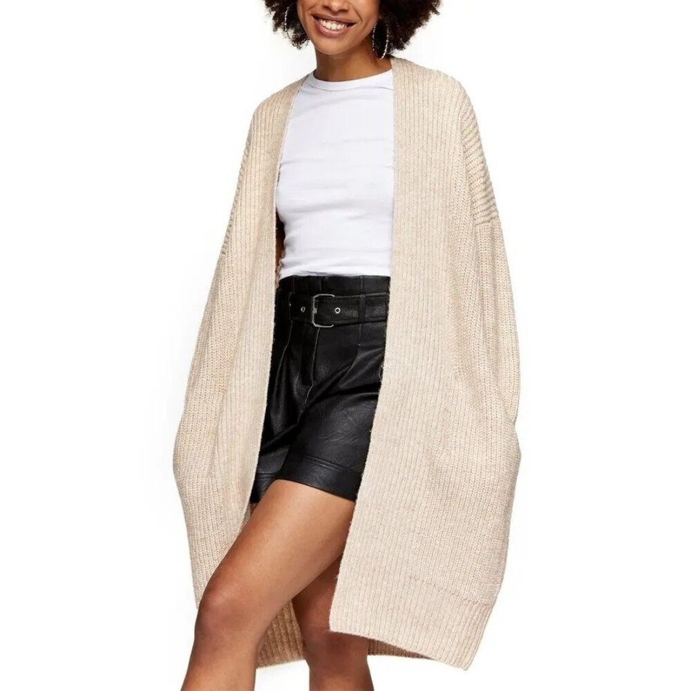 TOPSHOP Oatmeal Beige Oversize Open Front Long Maxi Cardigan Womens Size 4-6